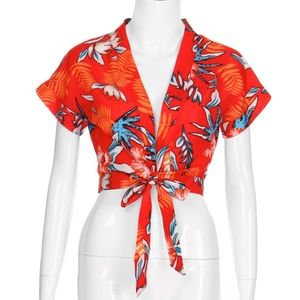 Women's Tropical Print Crop Top Wrap